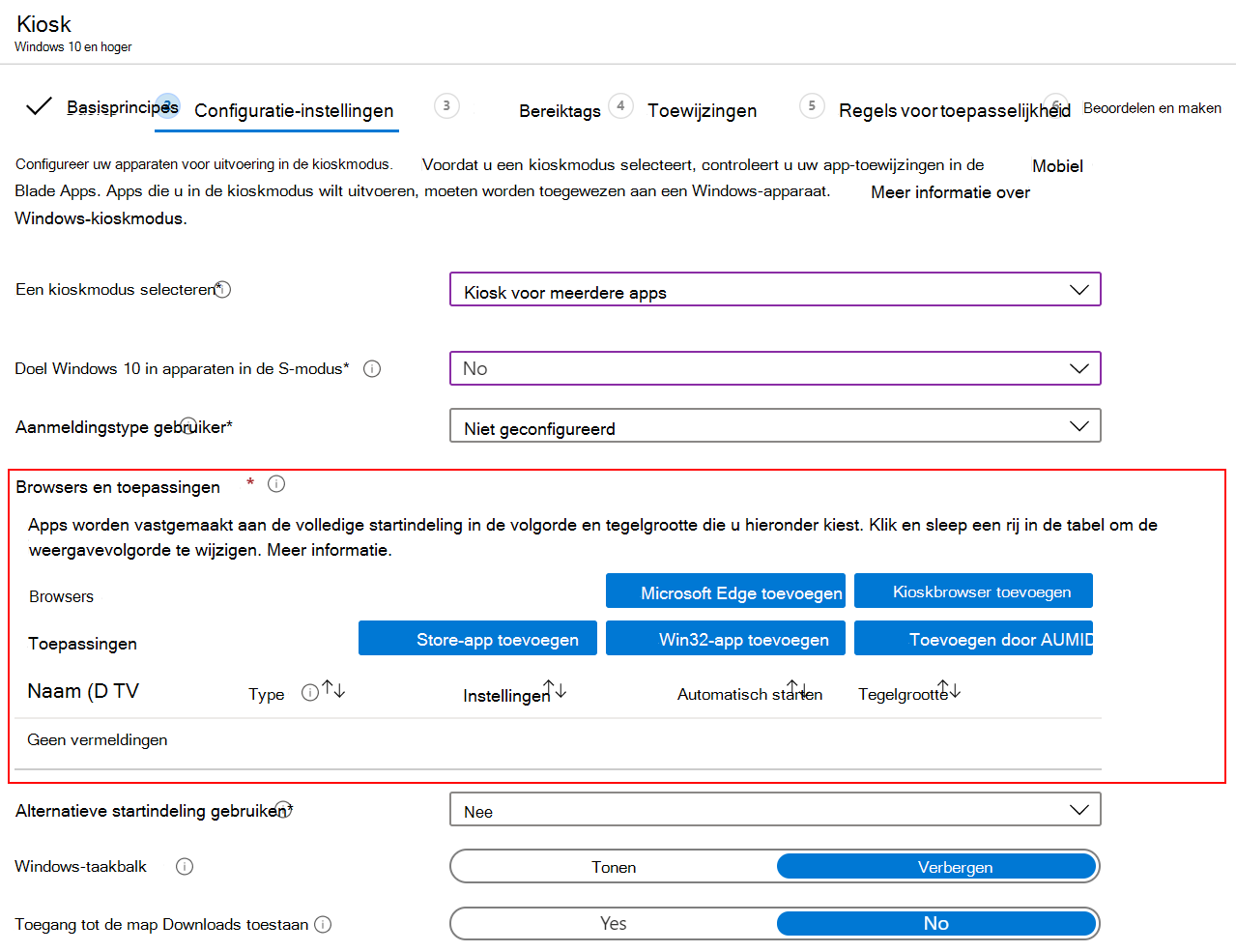 Voeg browsers of apps toe aan een kioskprofiel voor meerdere apps in Microsoft Intune.