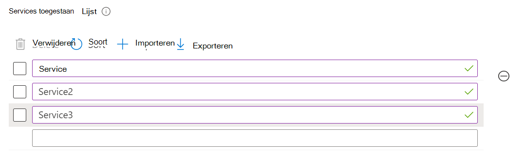 schermopname van een instelling met meerdere waarden op een afzonderlijke regel in de instellingencatalogus in Microsoft Intune en het Intune beheercentrum.