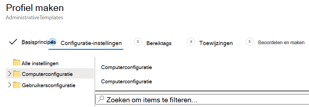 Schermopname van het toepassen van ADMX-sjablooninstellingen op gebruikers en apparaten in Microsoft Intune.