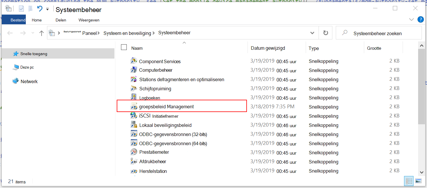 Schermopname van de windows-beheerprogramma's-apps, inclusief de app groepsbeleid Management.