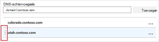 Selecteer de drie puntjes en klik en sleep om het dns-achtervoegsel te verplaatsen