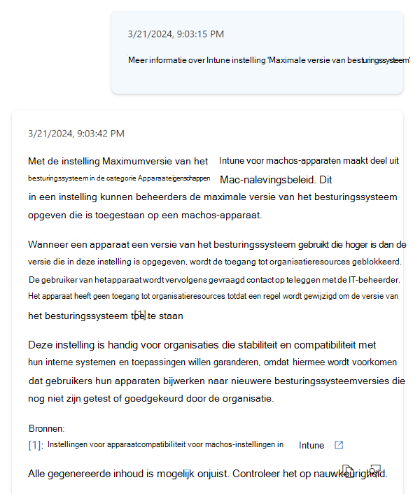 Schermopname van meer informatie over een instelling wanneer je de Copilot knopinfo selecteert in een nalevingsbeleid in het Microsoft Intune-beheercentrum.