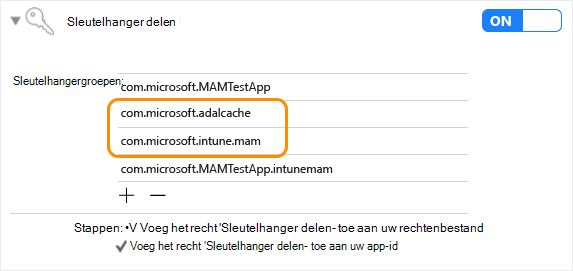 Intune App SDK iOS: sleutelhanger delen