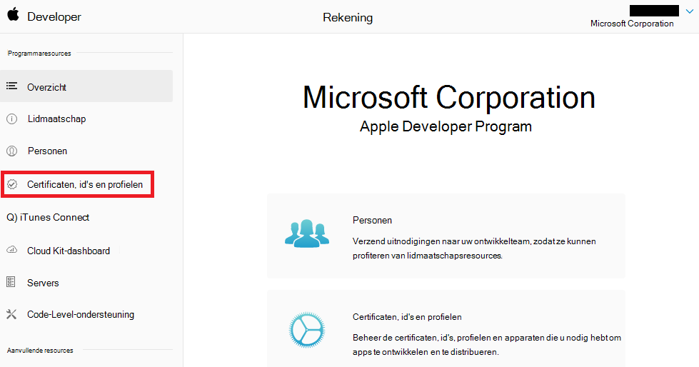 Apple Developer Portal - Certificaten, id's & profielen