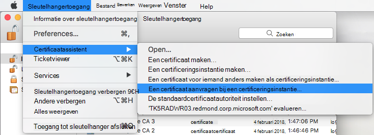 Een certificaat aanvragen bij een certificeringsinstantie in Sleutelhangertoegang