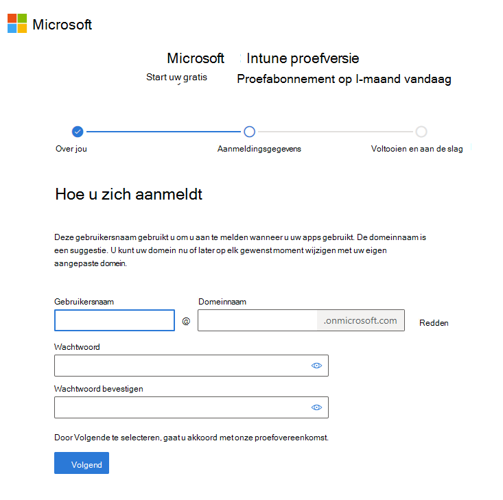 Schermopname van de pagina Microsoft Intune account instellen - Aanmelden