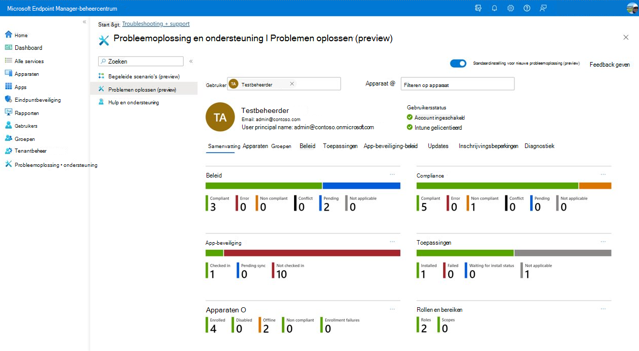 Intune dashboard voor probleemoplossing