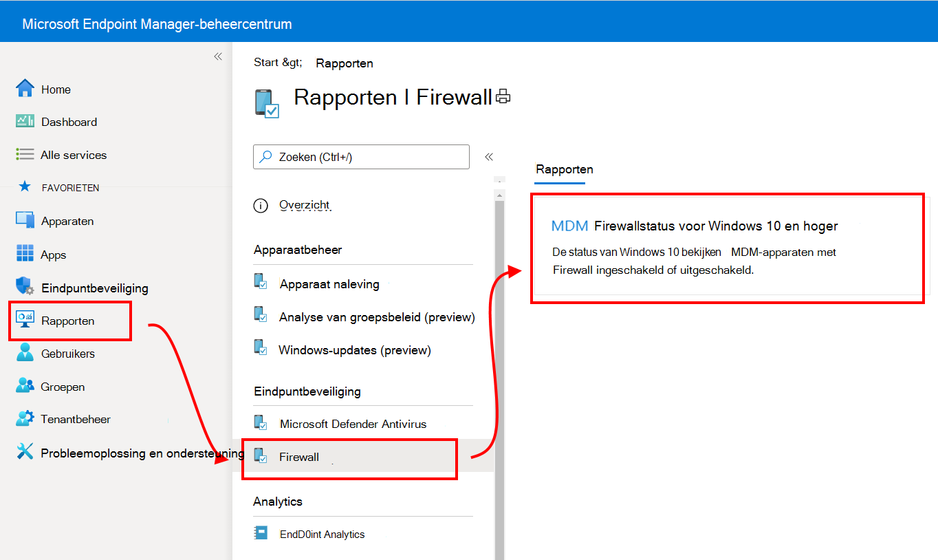 Firewallrapporten selecteren