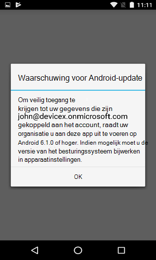 Afbeelding van het waarschuwingsdialoogvenster voor Android-updates