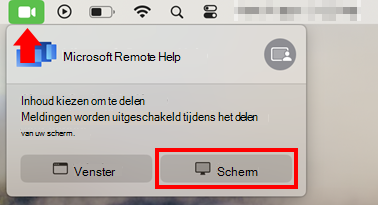 Een schermafbeelding van het dialoogvenster scherm delen in macOS om het delen van het scherm toe te staan voor Microsoft Remote Help