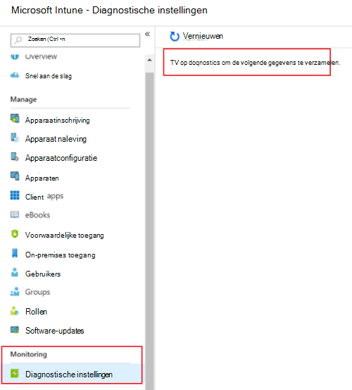 Schermopname van het inschakelen van diagnostische instellingen in Microsoft Intune logboeken verzenden naar Azure Monitor.