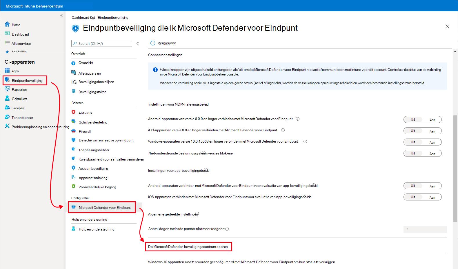 Schermafbeelding van de patch om de Microsoft Defender-beveiligingscentrum te openen.