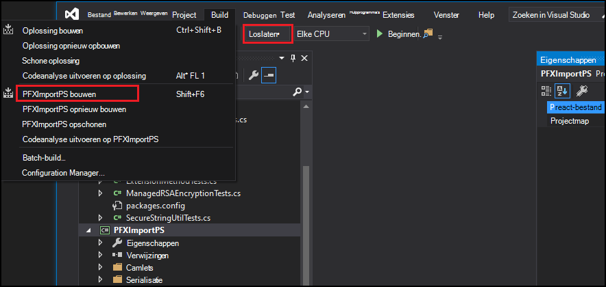 Visual Studio Build-optie