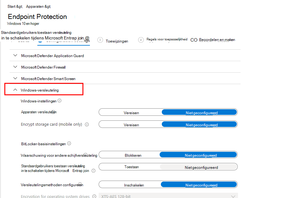 Windows-versleutelingsinstellingen selecteren