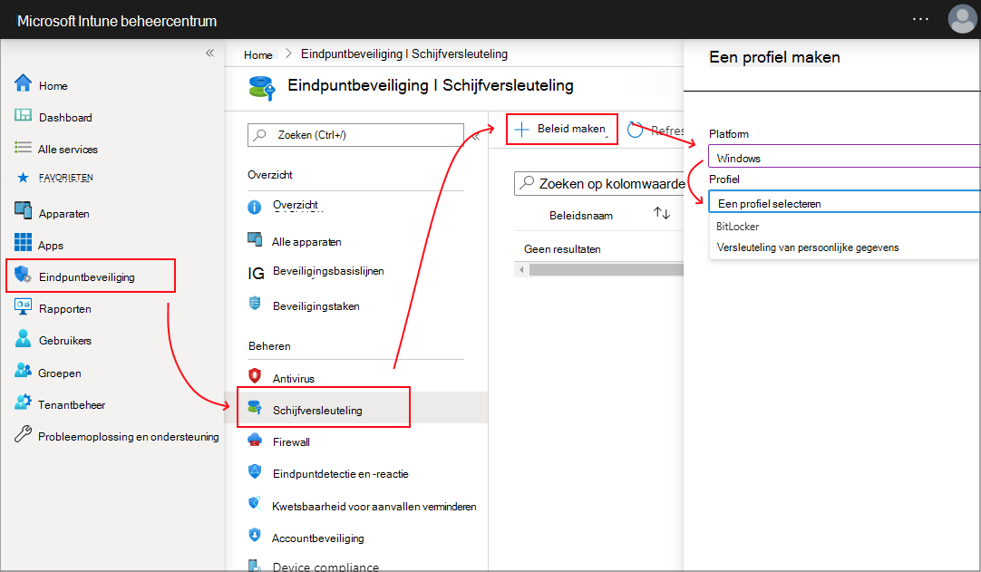 Schermopname van de selectie van het Windows-versleutelingsprofiel.