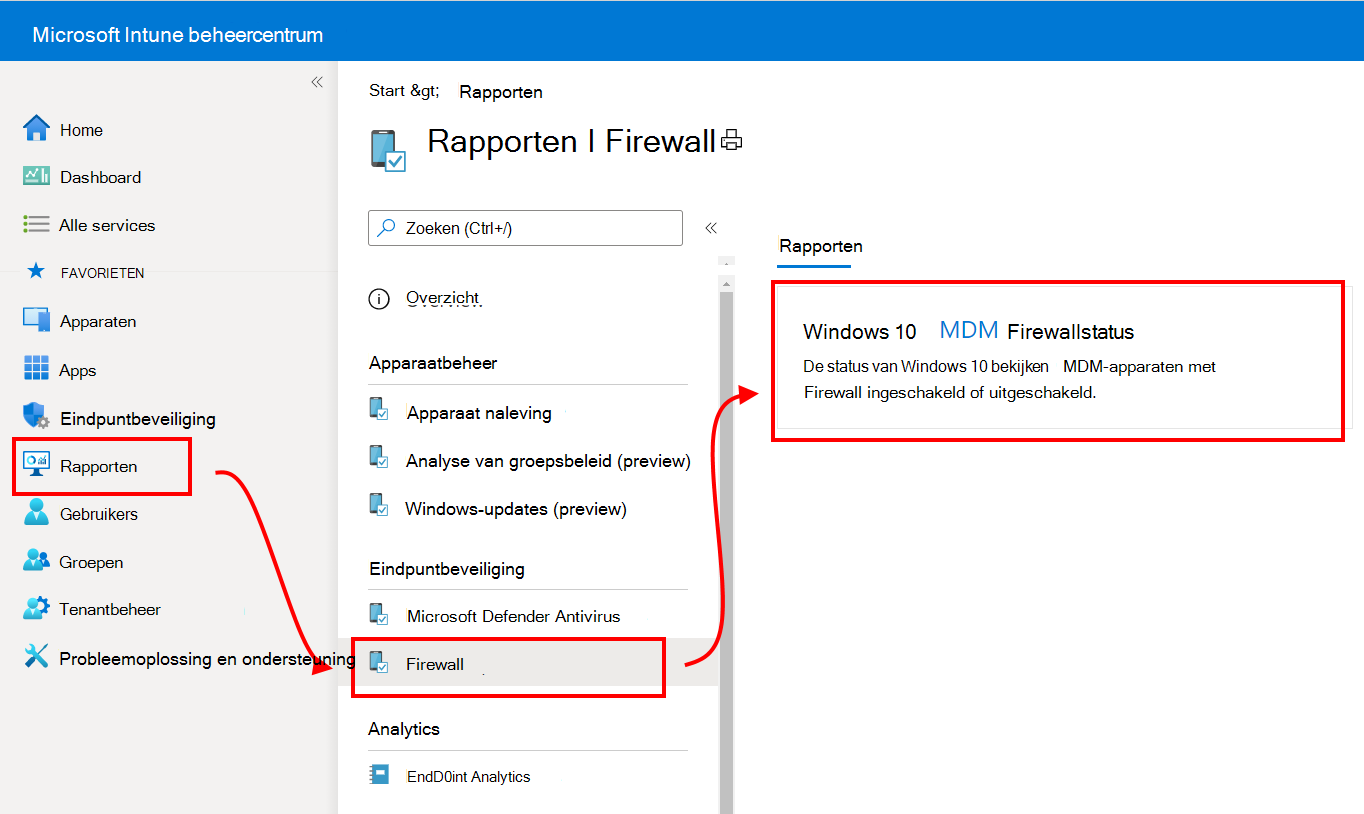 Firewallrapporten selecteren