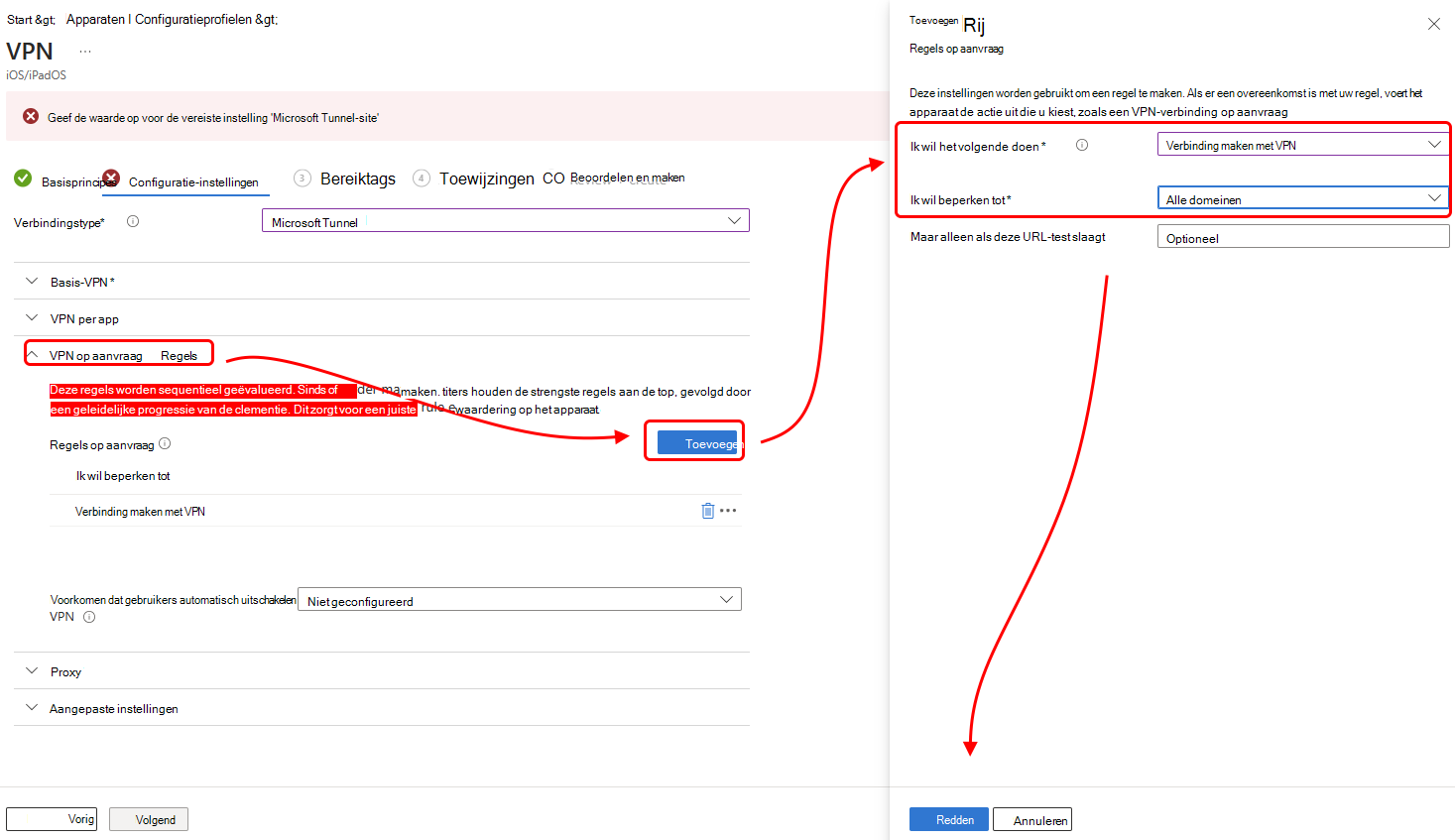 Schermafbeelding van het deelvenster Rij toevoegen waarin u de regel op aanvraag configureert.