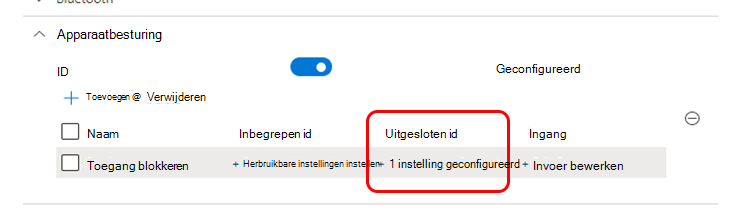 Schermopname van het resultaat van het selecteren van een groep voor alleen een uitgesloten id.