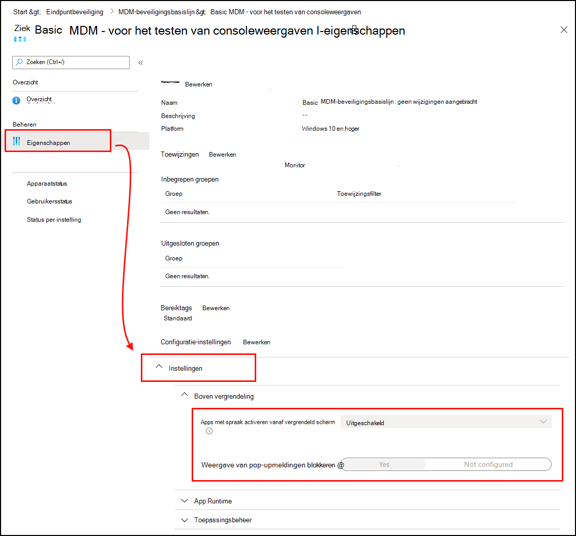 Schermafbeelding van de instellingenweergave