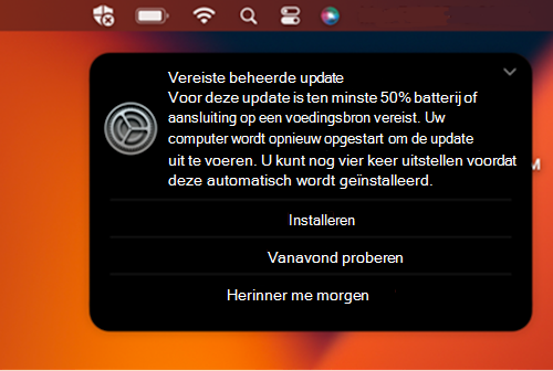 De voorbeeldmeldingsprompt voor een vereiste update op een macOS Apple-apparaat.