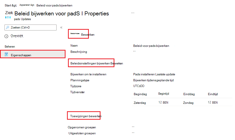 Schermopname van het bewerken van een bestaand iOS-/iPadOS-software-updatebeleid in Microsoft Intune.