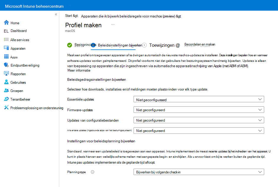 Schermopname van de pagina Beleidsinstellingen bijwerken.