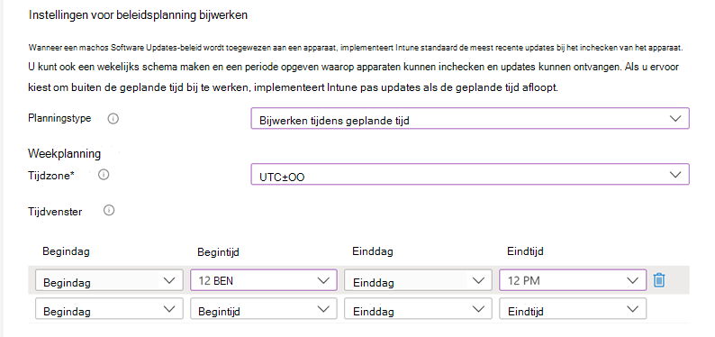 Schermopname van de instellingen voor het bijwerken van de beleidsplanning.