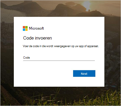 Voorbeeldschermopname van de prompt 'Code invoeren' van de Bedrijfsportal-website.