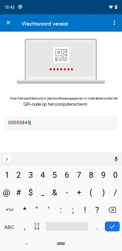 Schermopname van het scherm Intune app Wachtwoord vereist.