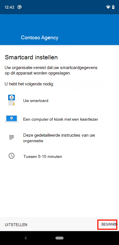 Schermopname van de Intune app Toegangsscherm voor mobiele smartcards instellen.