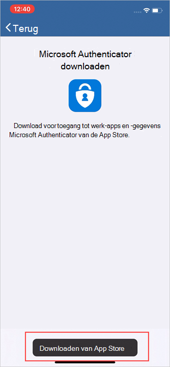 Voorbeeldschermopname van Bedrijfsportal, scherm 'Download Microsoft Authenticator'.