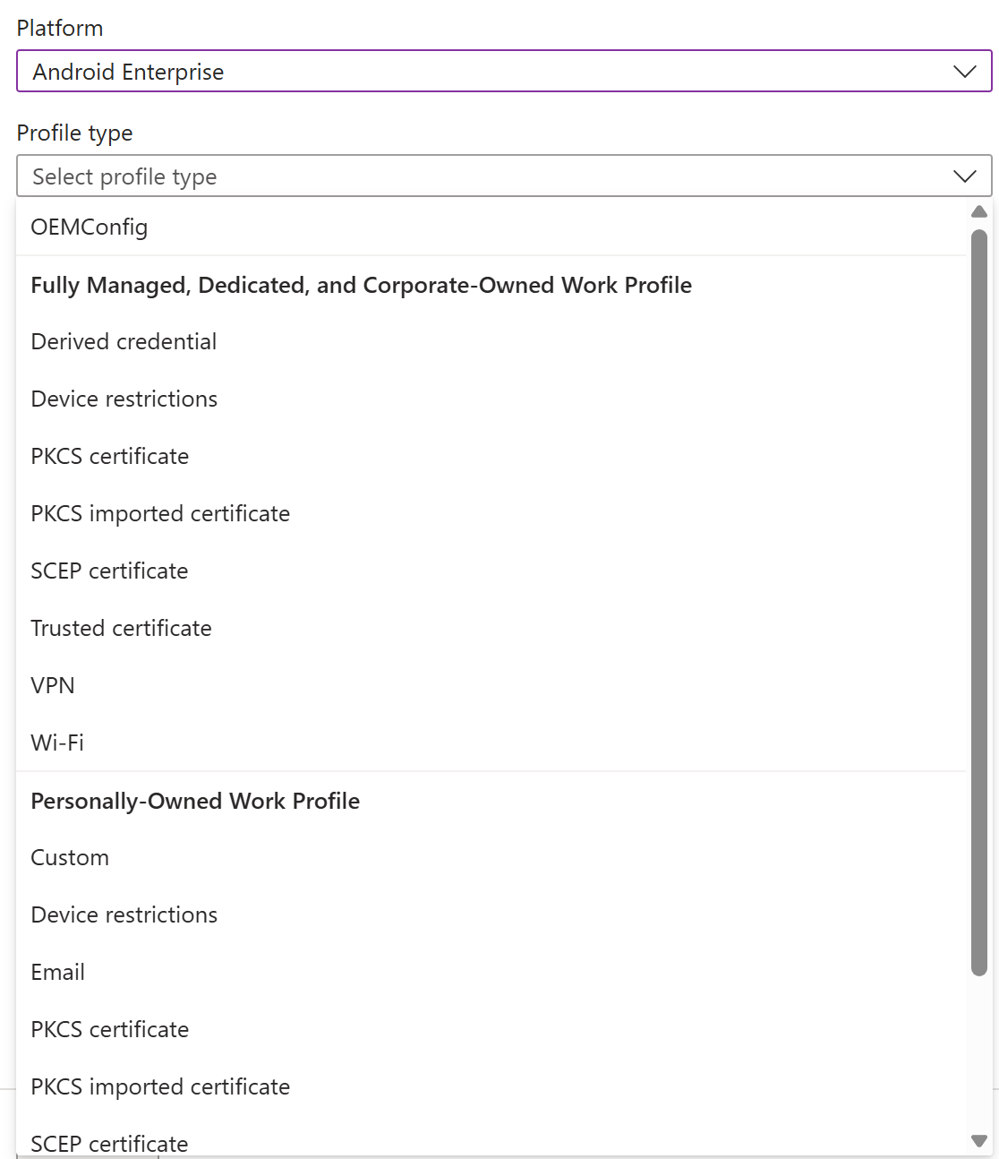 Schermopname van het maken van een iOS-/iPadOS-apparaatconfiguratiebeleid en -profiel in Microsoft Intune.