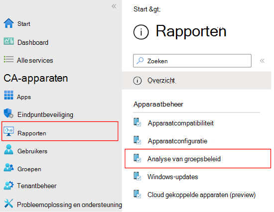 Schermopname van het controleren van het rapport en de uitvoer van geïmporteerde GPO's met behulp van groepsbeleid analytics in Microsoft Intune en Intune beheercentrum.