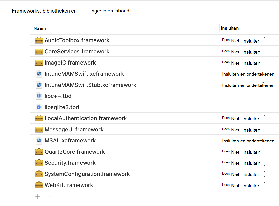 Intune App SDK iOS Framework: Xcode Frameworks, bibliotheken en voorbeeld van ingesloten inhoud