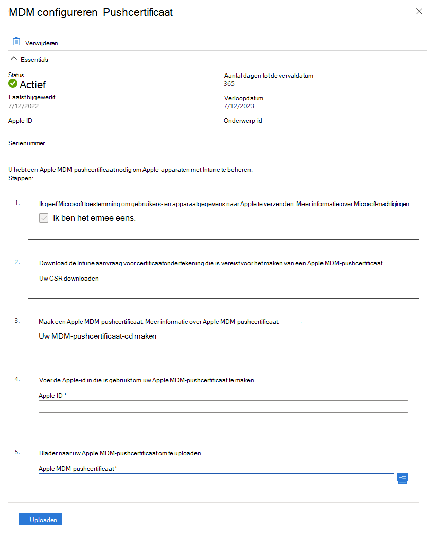 Schermopname van het scherm MDM-pushcertificaat configureren met MDM Push niet ingesteld.