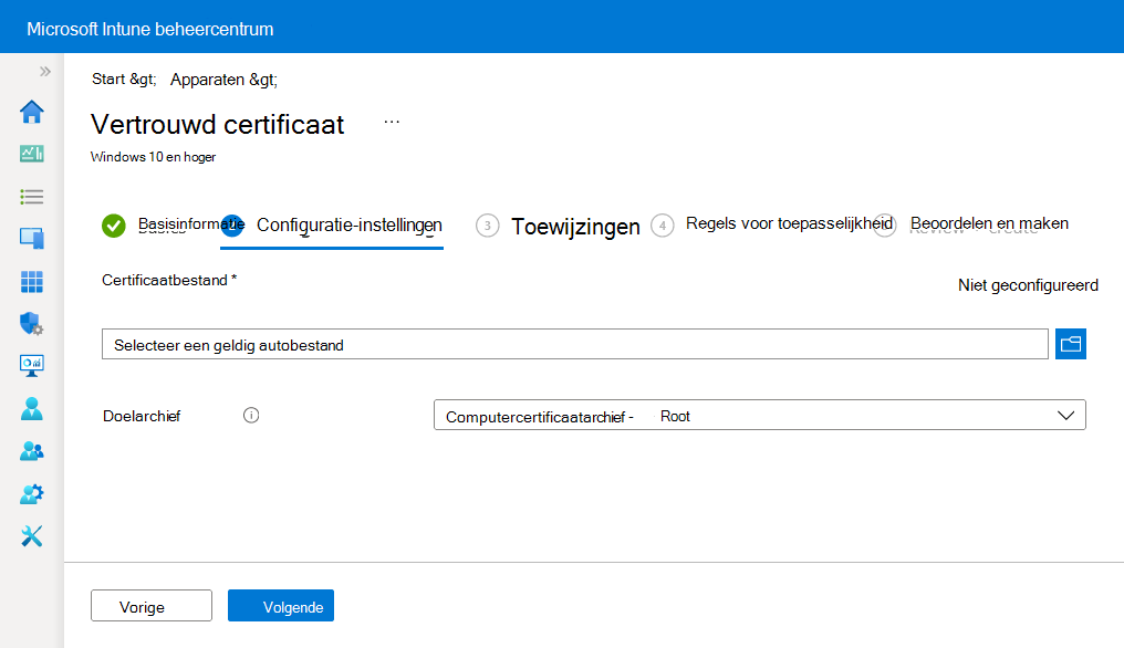 Een profiel maken en een vertrouwd certificaat uploaden