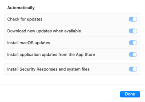 De instellingen voor software-updates worden grijs weergegeven nadat het updatebeleid voor Intune instellingen van toepassing is op een MacOS Apple-apparaat.