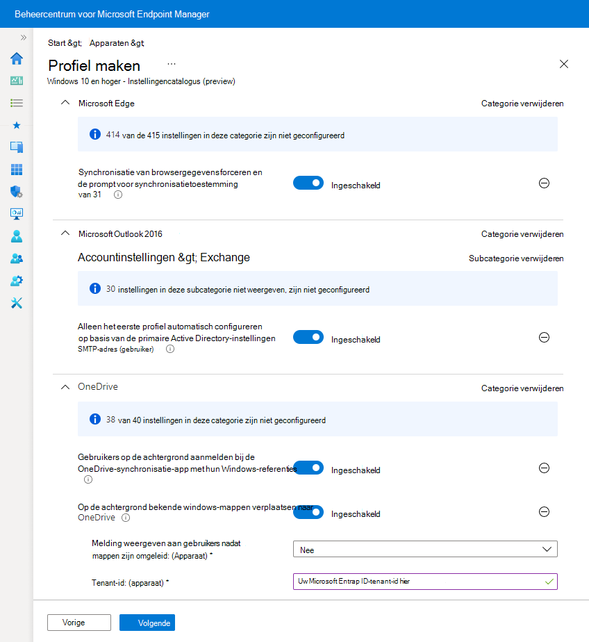 Schermopname van een voorbeeld van een instellingencatalogusprofiel in Microsoft Intune.