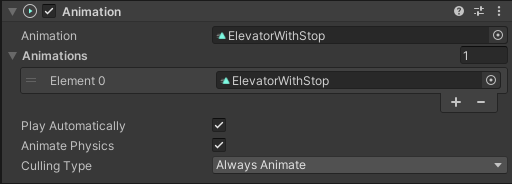 Schermafbeelding van de instellingen voor animatieonderdelen in Inspector.