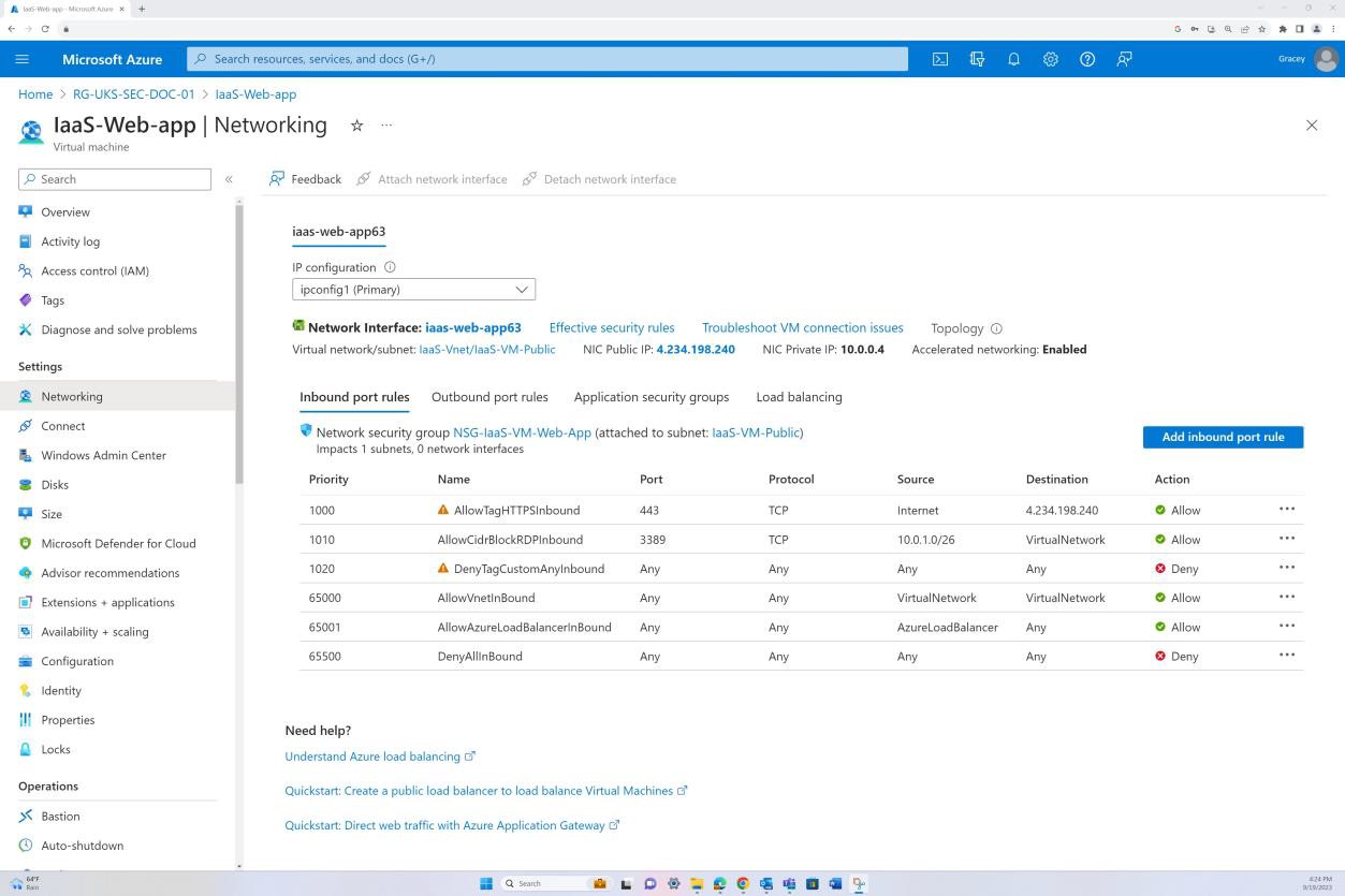 Azure networking settings.