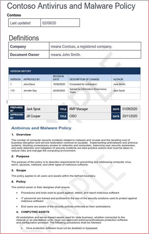 Antivirus and Malware Policy screenshot