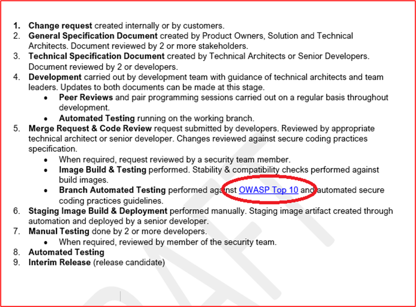 Screenshot of an extract from Contoso's Secure Software Development Procedure 4