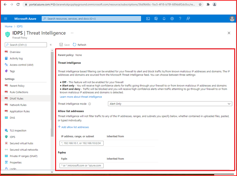 Screenshot of threat intelligence enabled