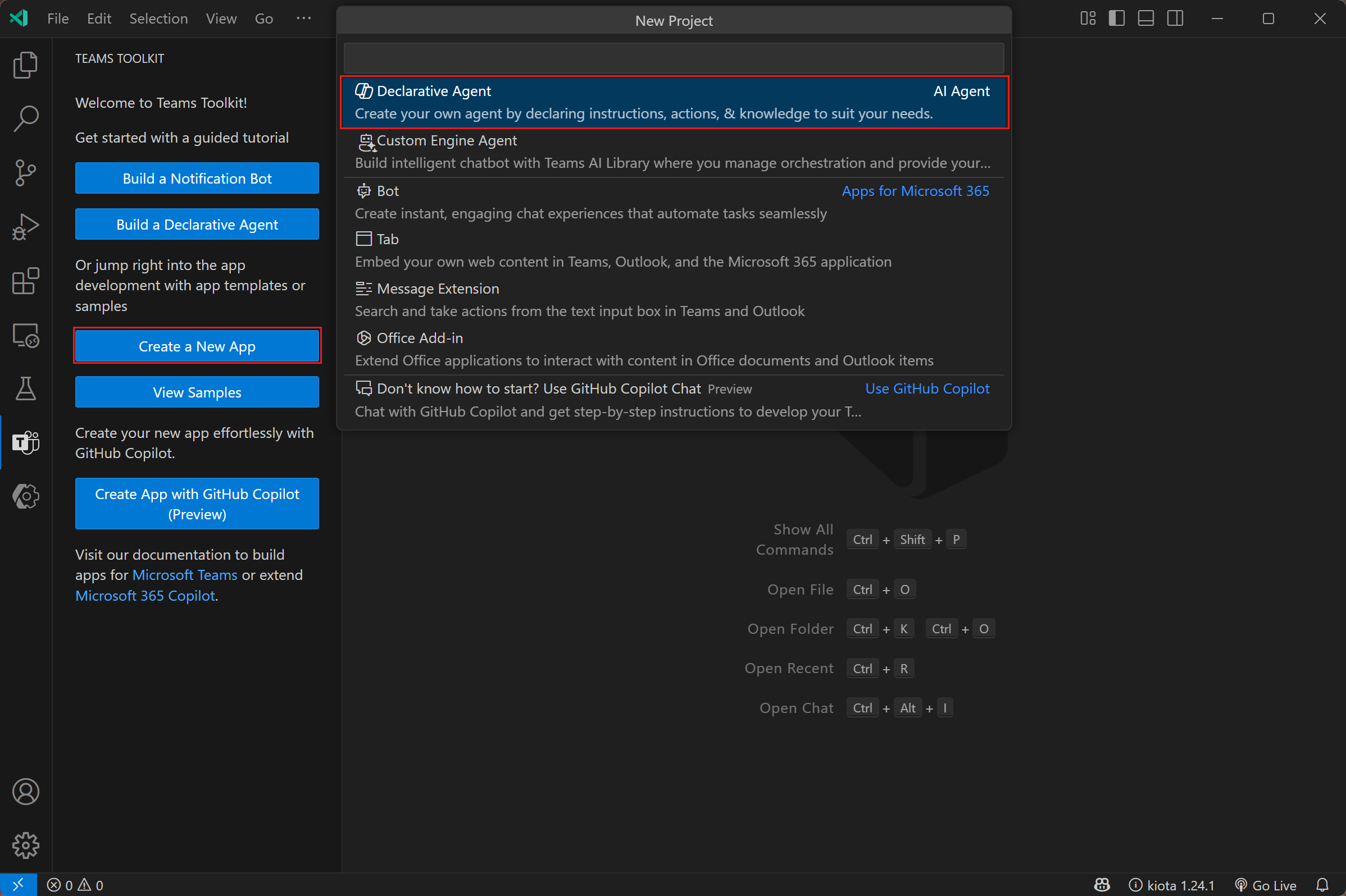 A screenshot of the Teams Toolkit interface