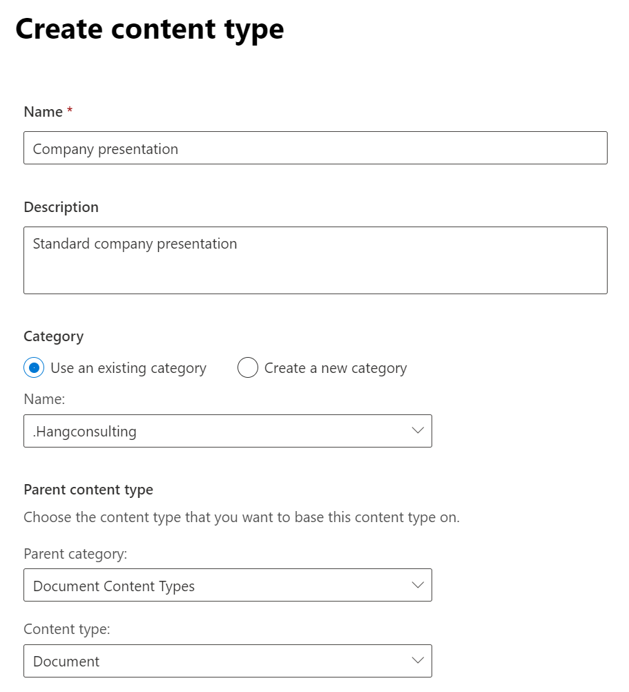 create new content type dialog