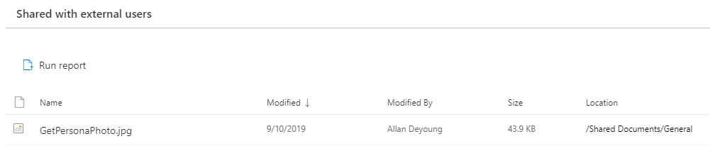 Image of the external user report in SharePoint.