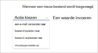 Schermopname van de regelinstructiepagina met de optie Actie kiezen gemarkeerd.