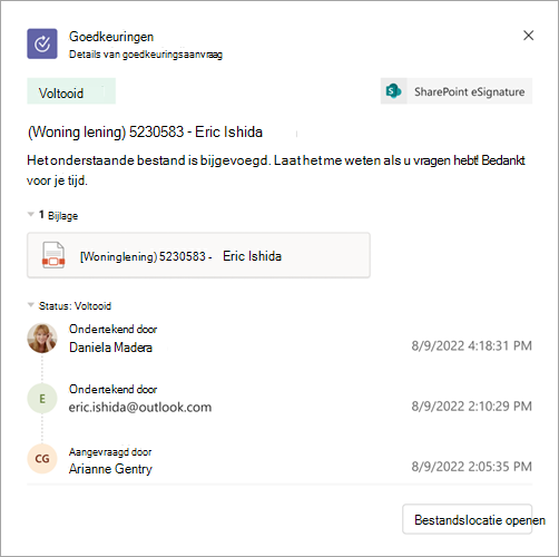 Schermopname van de esignature-details en de knop Bestandslocatie openen om een bestand te selecteren.