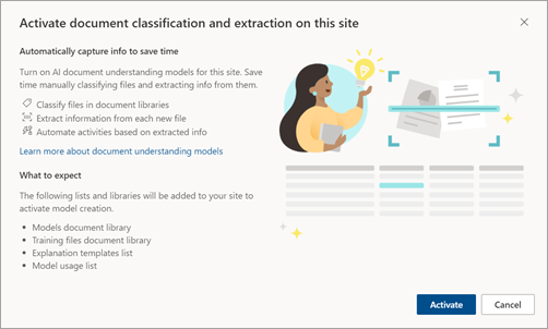 Schermopname van de pagina Documentclassificatie en extractiegegevens activeren.