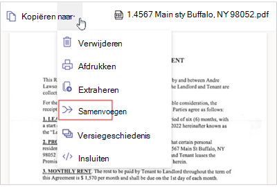 Schermopname van het menu Meer opties met de optie Samenvoegen.